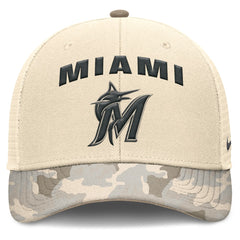 Miami Marlins Camo Natural Pack Rise Adjustable Trucker Hat Natural | Nike
