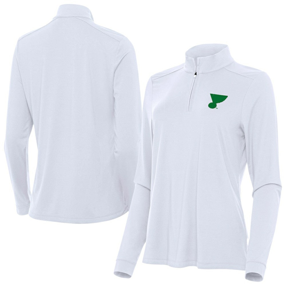 St. Louis Blues Antigua Women's St. Patrick's Day Intent Quarter-Zip Performance Pullover White