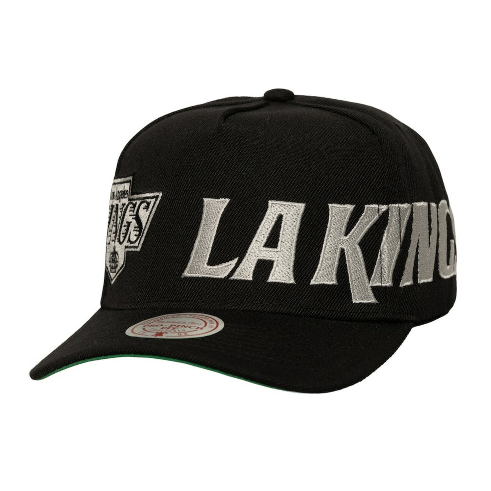 Los Angeles Kings Mitchell & Ness Busted Logo Wordmark Wrap-Around Pro Pinch Adjustable Hat Black