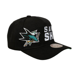 San Jose Sharks Mitchell & Ness Busted Logo Wordmark Wrap-Around Pro Pinch Adjustable Hat Black