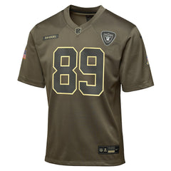 Brock Bowers Las Vegas Raiders Youth 2025 Salute to Service Game Jersey - Olive