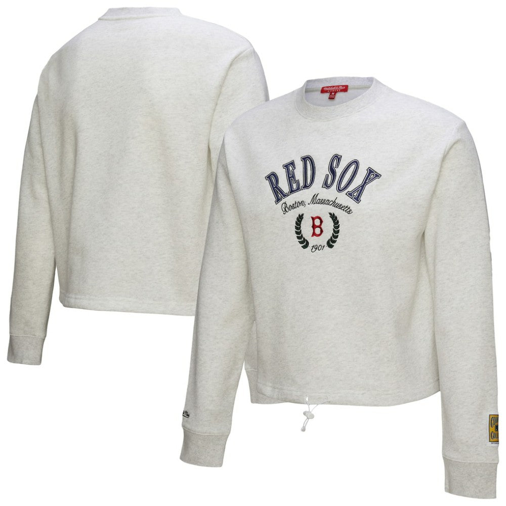 Boston Red Sox Women's Cropped Toggle Pullover Sweatshirt Heather Gray | Mitchell & Ness