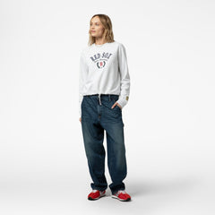 Boston Red Sox Women's Cropped Toggle Pullover Sweatshirt Heather Gray | Mitchell & Ness