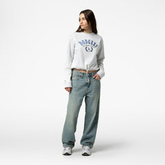 Los Angeles Dodgers Women's Cropped Toggle Pullover Sweatshirt Heather Gray | Mitchell & Ness