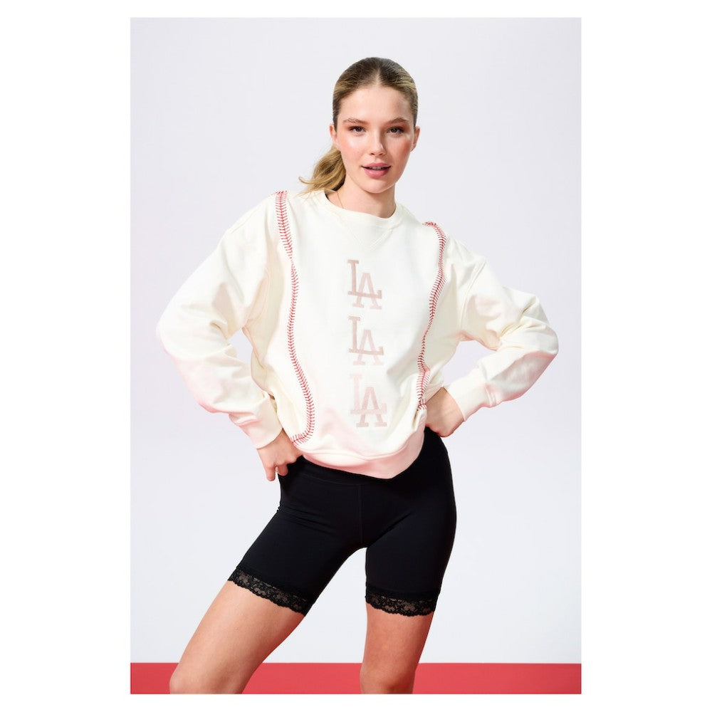 Los Angeles Dodgers Terez Women's Baseball Stitch Pullover Sweatshirt Cream