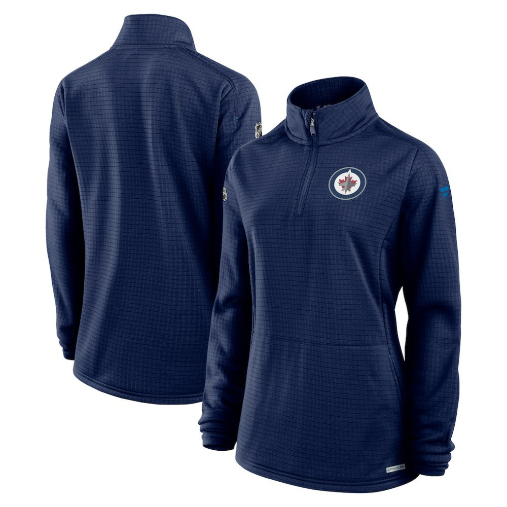 Winnipeg Jets Fanatics Women's Authentic Pro Rink Quarter-Zip Pullover Navy