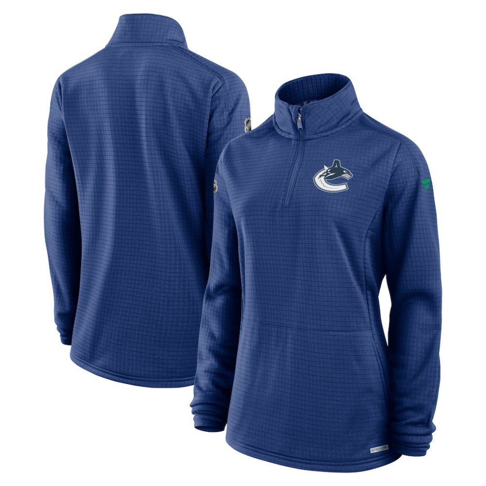 Vancouver Canucks Fanatics Women's Authentic Pro Rink Quarter-Zip Pullover Blue