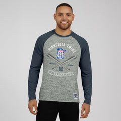 Minnesota Twins Darius Rucker Collection Raw Edge Raglan Long Sleeve Baseball T-Shirt Heather Gray