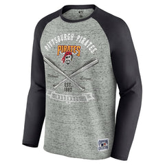 Pittsburgh Pirates Darius Rucker Collection Raw Edge Raglan Long Sleeve Baseball T-Shirt Heather Gray