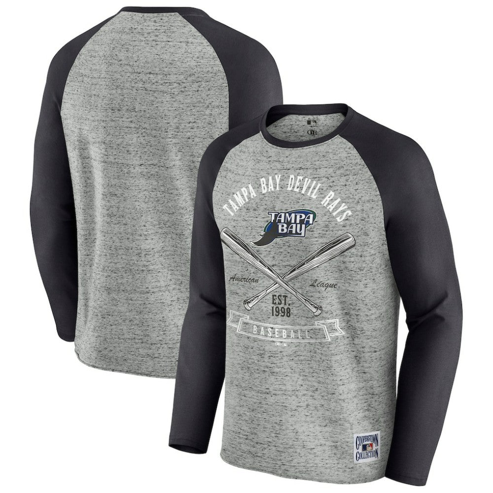 Tampa Bay Rays Darius Rucker Collection Raw Edge Raglan Long Sleeve Baseball T-Shirt Heather Gray