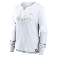 Seattle Kraken Fanatics Women's White Out Lace-Up Fashion Long Sleeve T-Shirt
