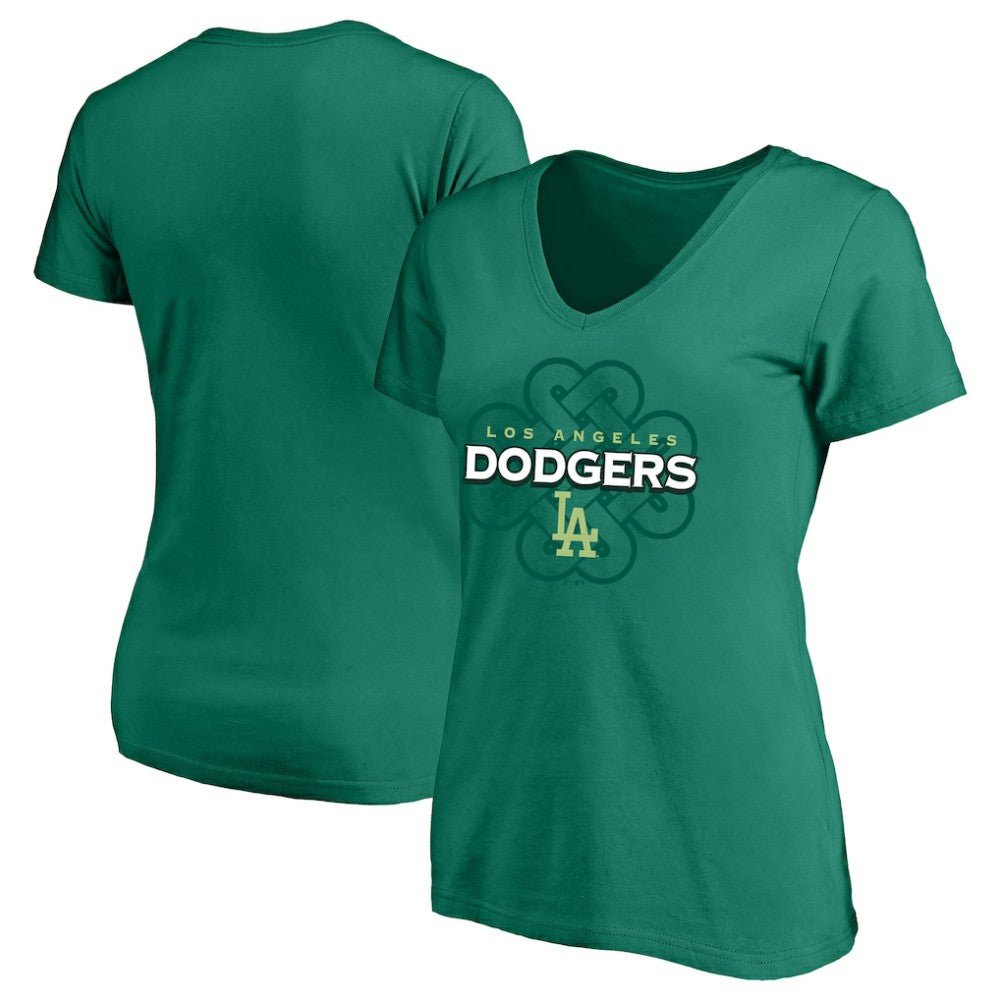 Los Angeles Dodgers Profile Women's Plus Size Celtic V-Neck T-Shirt Kelly Green