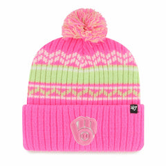 Milwaukee Brewers Youth Polar Vortex Cuffed Knit Hat with Pom Pink | 47 brand