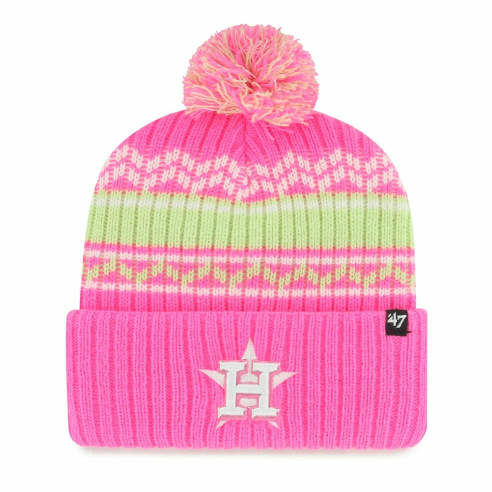 Houston Astros Youth Polar Vortex Cuffed Knit Hat with Pom Pink | 47 brand