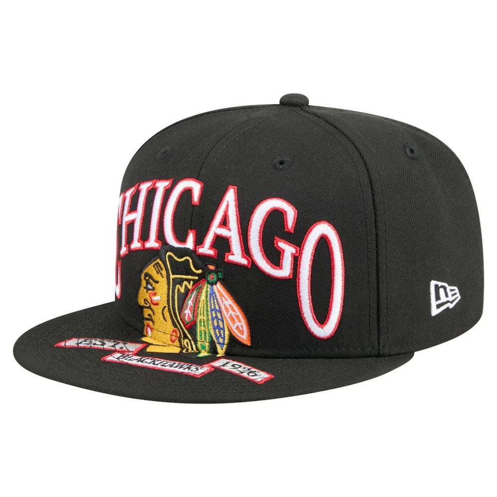 Chicago Blackhawks New Era Oversized Vintage Arch 59Fifty Fitted Hat Black