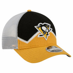 Pittsburgh Penguins New Era Hockey Sock 9FORTY A-Frame M-Crown Adjustable Trucker Hat Gold/Black