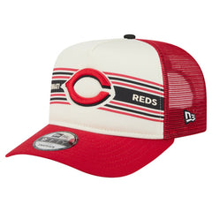 Cincinnati Reds Banner A-Frame 9FIFTY Trucker Snapback Hat Cream/Red | New Era