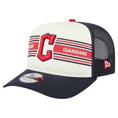 Cleveland Guardians Banner A-Frame 9FIFTY Trucker Snapback Hat Cream/Navy | New Era