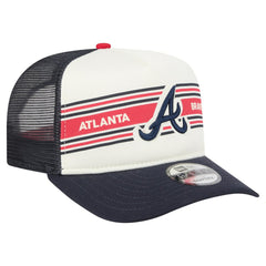 Atlanta Braves Banner A-Frame 9FIFTY Trucker Snapback Hat Cream/Navy | New Era
