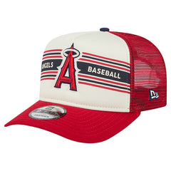 Los Angeles Angels Banner A-Frame 9FIFTY Trucker Snapback Hat Cream/Red | New Era