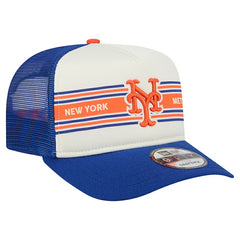 New York Mets Banner A-Frame 9FIFTY Trucker Snapback Hat Cream/Royal | New Era