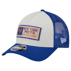 New York Mets Text A-Frame Trucker 9FORTY Hat Stone/Royal | New Era
