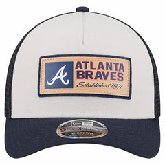Atlanta Braves Text A-Frame Trucker 9FORTY Hat Stone/Navy | New Era