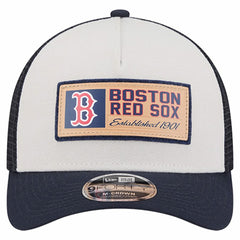 Boston Red Sox Text A-Frame Trucker 9FORTY Hat Stone/Navy | New Era