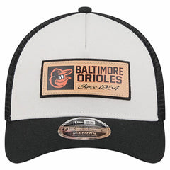 Baltimore Orioles Text A-Frame Trucker 9FORTY Hat Stone/Black | New Era