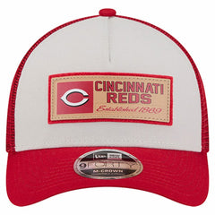 Cincinnati Reds Text A-Frame Trucker 9FORTY Hat Stone/Red | New Era