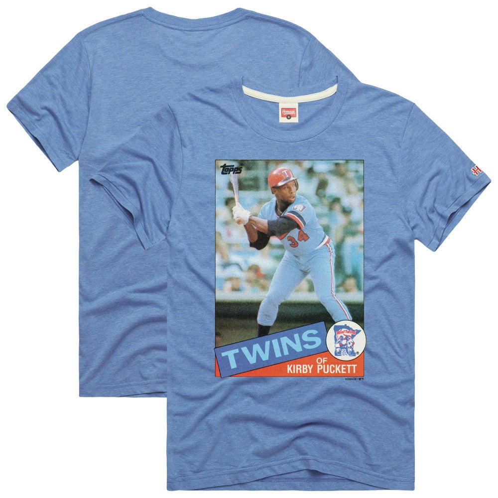 Kirby Puckett Minnesota Twins Homage 1985 Topps Baseball Card Player Tri-Blend T-Shirt Light Blue