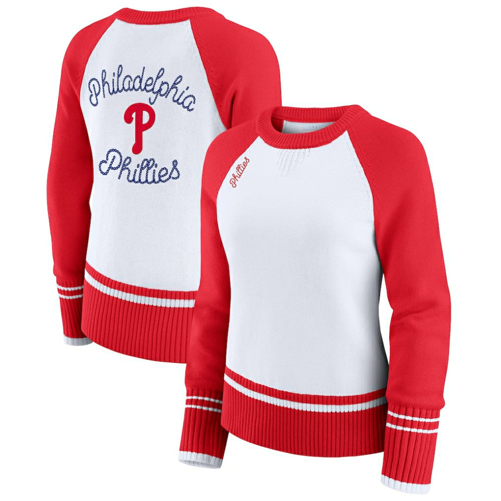 Philadelphia Phillies WEAR by Erin Andrews Women's Colorblock Raglan Sweater White