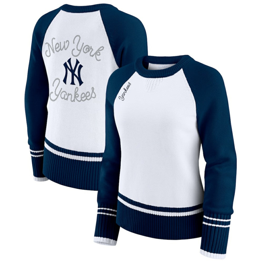 New York Yankees WEAR by Erin Andrews Women's Colorblock Raglan Sweater White