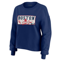 Boston Red Sox WEAR by Erin Andrews Women's Heavy Rugby Jersey Cropped Long Sleeve T-Shirt & Shorts Lounge Set Navy