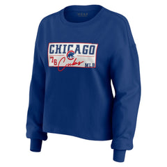 Chicago Cubs WEAR by Erin Andrews Women's Heavy Rugby Jersey Cropped Long Sleeve T-Shirt & Shorts Lounge Set Royal