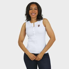 San Francisco Giants WEAR by Erin Andrews Women's Rib-Knit Henley Tank Top White