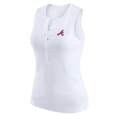 Atlanta Braves WEAR by Erin Andrews Women's Rib-Knit Henley Tank Top White