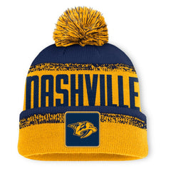 Nashville Predators Fanatics Fundamentals Thrive Cuffed Knit Hat with Pom Gold/Navy
