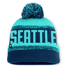 Seattle Kraken Fanatics Fundamentals Thrive Cuffed Knit Hat with Pom Deep Sea Blue/Light Blue