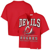 Jack Hughes New Jersey Devils '47 Women's Elation Name & Number Oversized Notch Neck T-Shirt Red