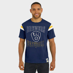 Milwaukee Brewers Darius Rucker Collection Distressed Sleeve Stripe T-Shirt Navy