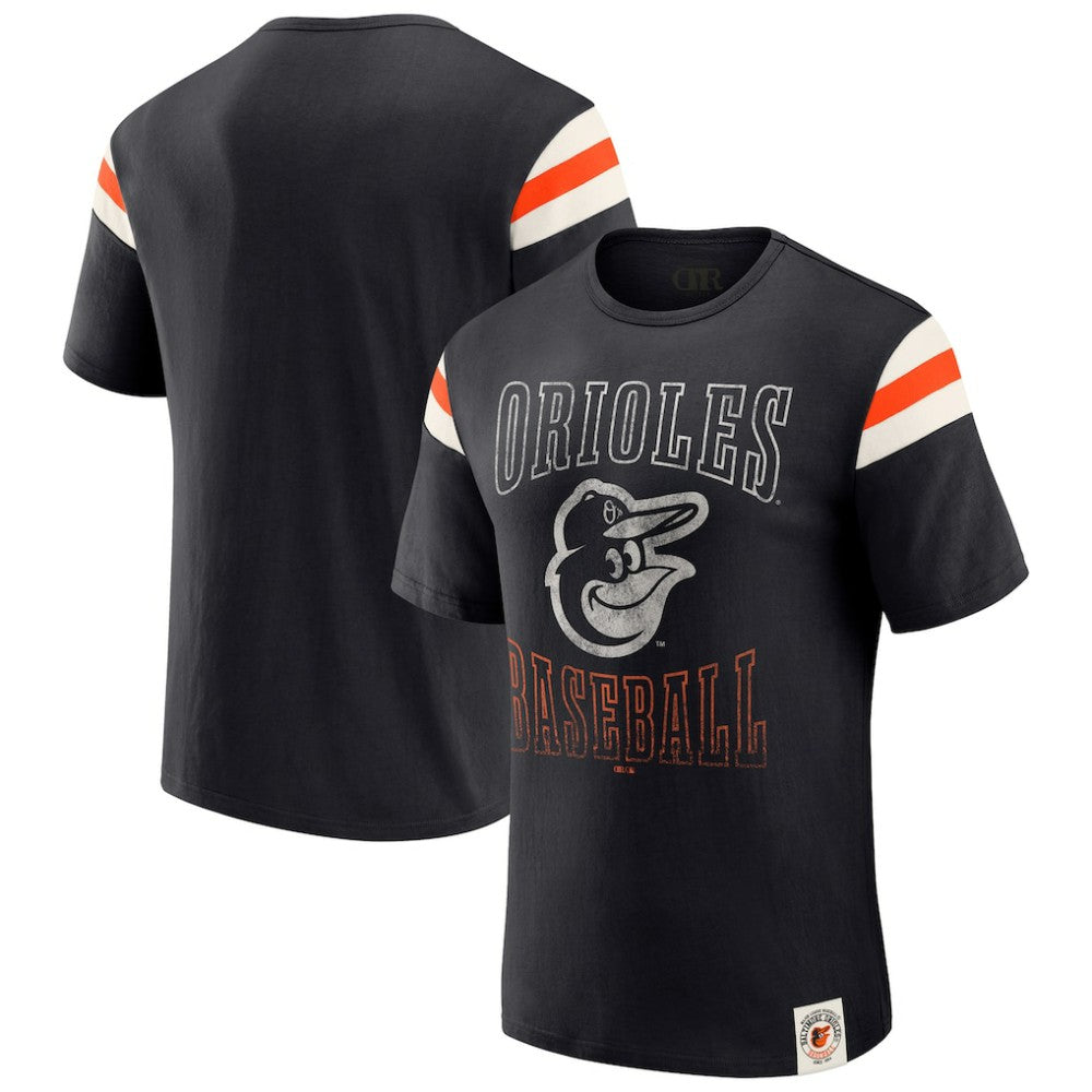 Baltimore Orioles Darius Rucker Collection Distressed Sleeve Stripe T-Shirt Black