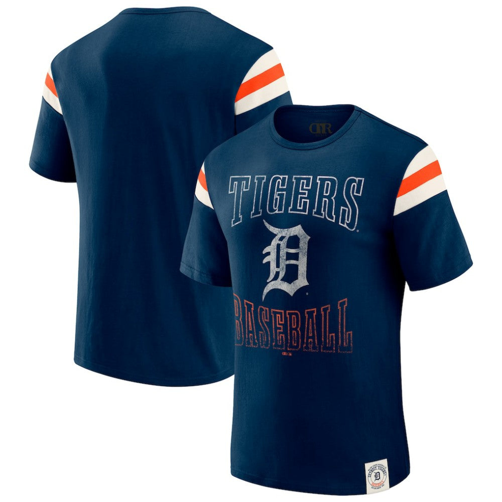 Detroit Tigers Darius Rucker Collection Distressed Sleeve Stripe T-Shirt Navy
