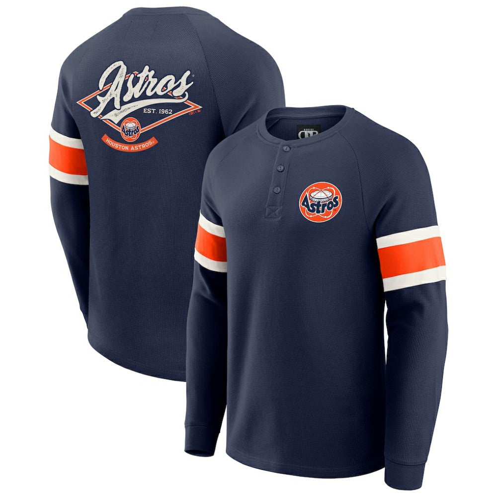 Houston Astros Darius Rucker Collection Waffle-Knit Raglan Long Sleeve Henley T-Shirt Navy