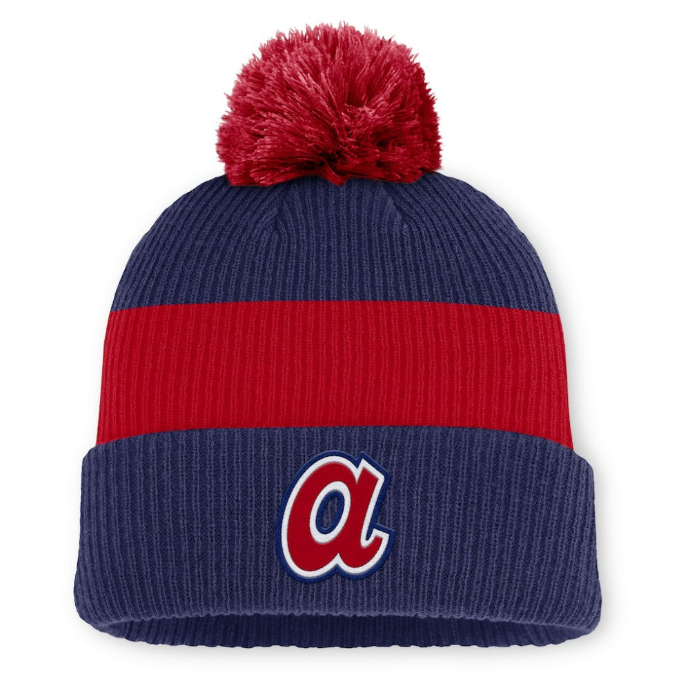 Atlanta Braves Cooperstown Collection Peak Standard Cuffed Knit Hat with Pom Blue/Red | Nike