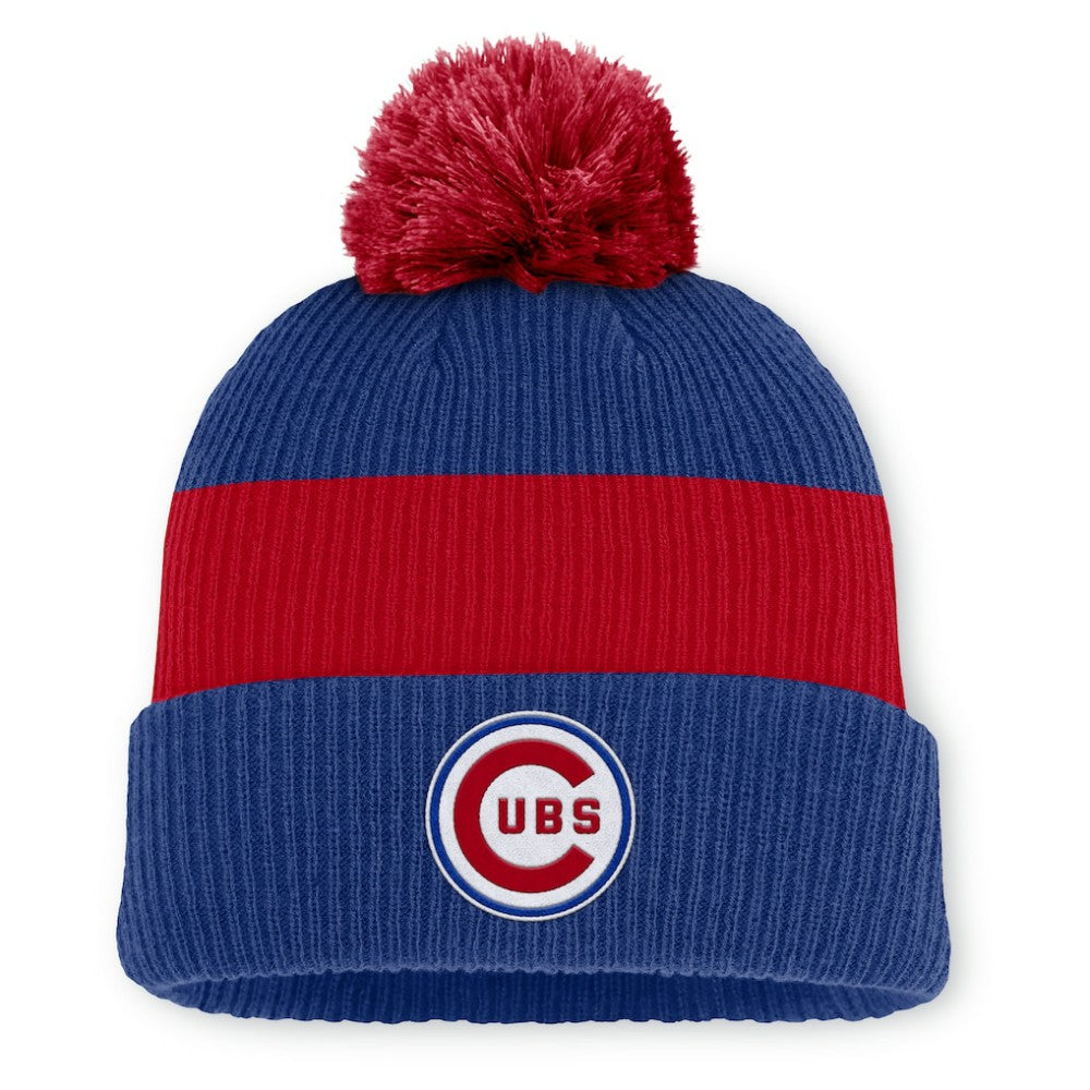 Chicago Cubs Cooperstown Collection Peak Standard Cuffed Knit Hat with Pom Royal/Red | Nike