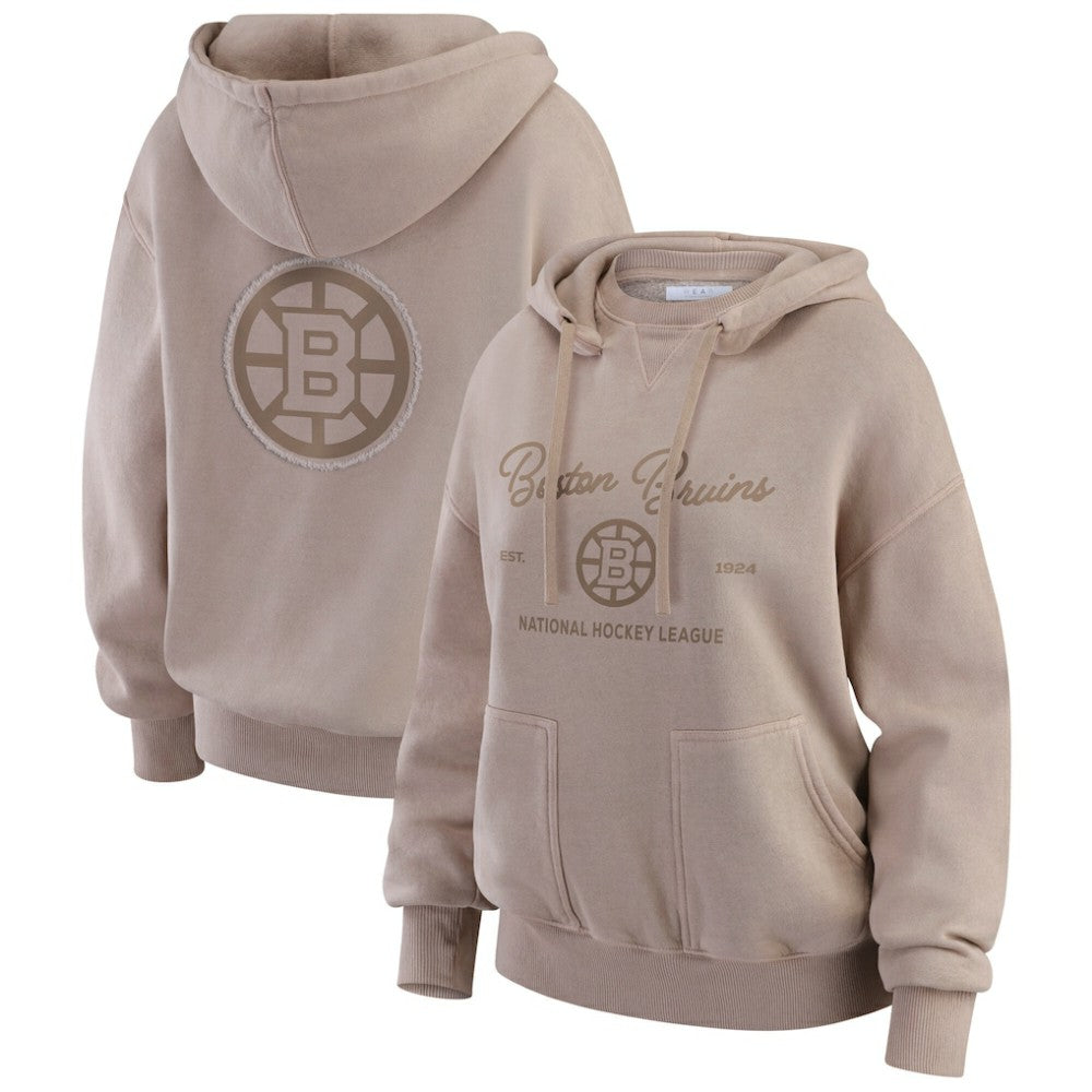 Boston Bruins WEAR by Erin Andrews Women's Washed Pullover Crewdie Tan