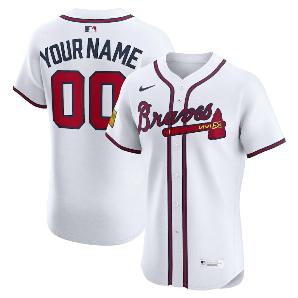 Atlanta Braves Home Elite Sponsor Patch Custom Jersey - White