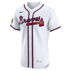 Atlanta Braves Home Elite Sponsor Patch Custom Jersey - White