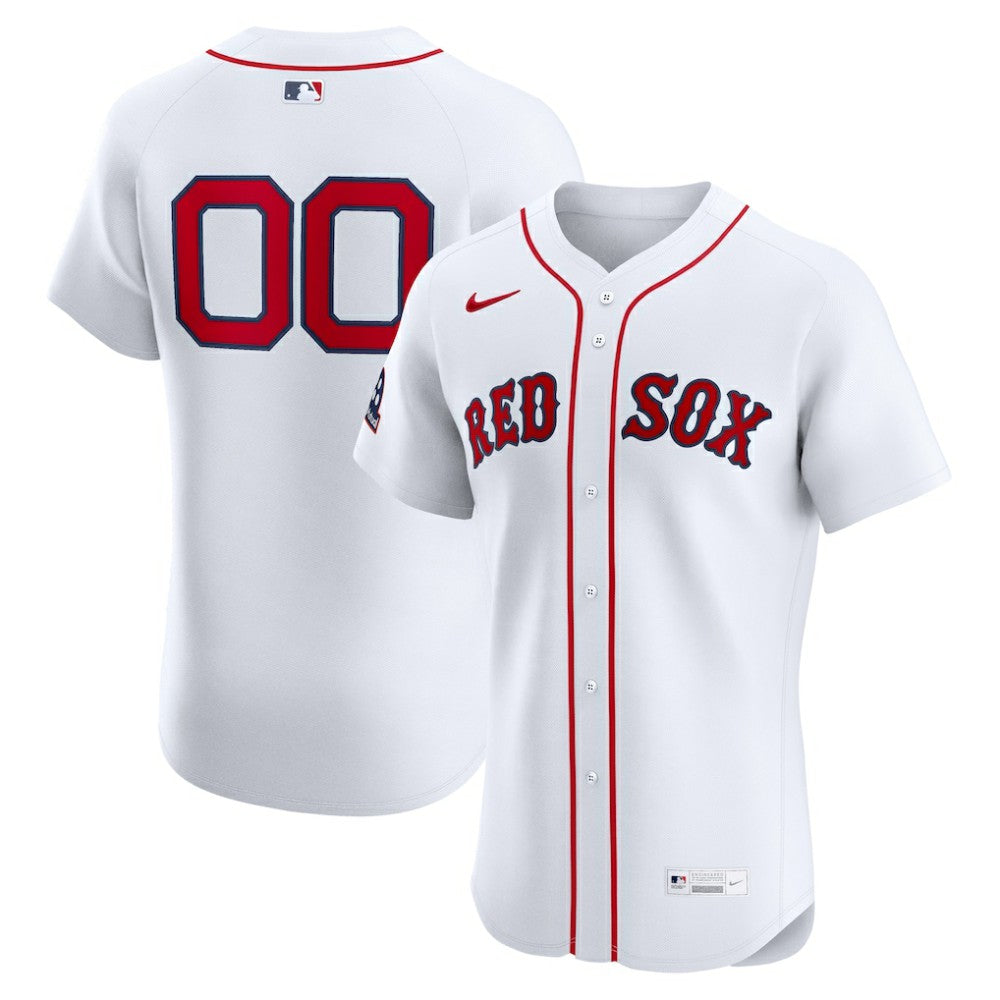 Boston Red Sox Home Elite Sponsor Patch Custom Jersey - White